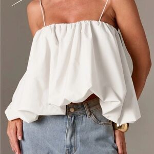 White Spaghetti-Strap Balloon Top - Women